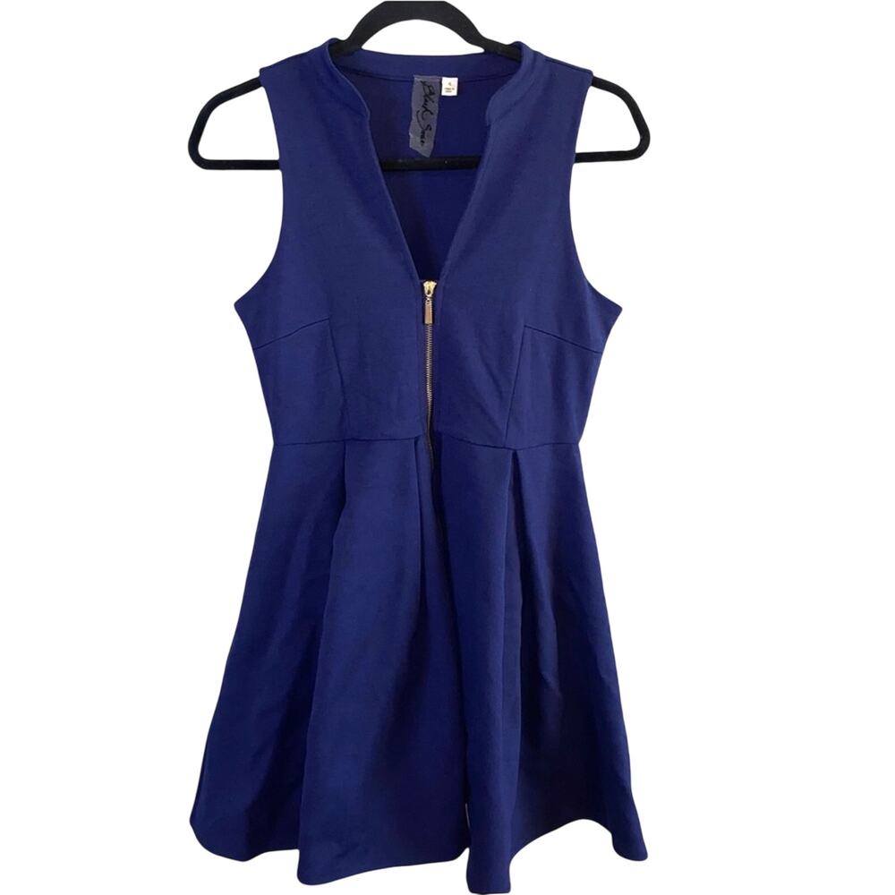 Black Swan Sleeveless Zip Front Fit & Flare Dress Small Blue Career Cocktail